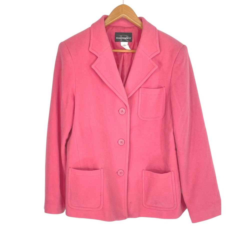 VTG Requirements Women Blazer 12 Wool Blend Pink 3-Button Patch Pockets